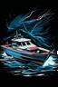 Placeholder: masterpiece, best quality, Siberian boat in the water, simple logo background, in the style of japanese manga, duotone, professional quality panting, ultra detailed, joyful lightning, multiple colors with some shades, half body shot