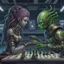 Placeholder: medusa in the style of cyber punk playing chess with a knight in her hand