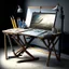 Placeholder: Drawing desk in a realistic art studio. Photo realistic