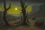 Placeholder: night, dry trees, rocks, mountains, cliffs, philosophic influence, horror gothic movies influence, dark fantasy and witchcraft influence, anna boch, and friedrich eckenfelder impressionism paintings