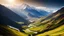 Placeholder: Majestic Himalayan landscape, terraced fields, steep slopes, distant enormous snow-capped mountains, river gorge, dramatic sunlight, chiaroscuro, beautiful composition