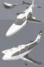 Placeholder: ideation aeroplane airmed inspired by shark with side view, quarter view and front view