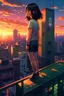 Placeholder: a woman standing on top of a roof next to a tall building, makoto shinkai and artgerm, cgsociety 9, artstyle : ilya kuvshinov, korean artist, artgerm and atey ghailan, masayoshi suto and artgerm, anime style cityscape, digital advanced anime art, by Ilya Kuvshinov