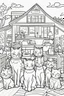 Placeholder: coloring page for kids, Cats in the house, cartoon style, thick lines, low detail, no shading