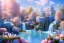 Placeholder:  white and gold crystal PALACE，waterfall, BLUE LAKE, SWANN,flowers, flower trees, sky pink blue, full of details, smooth, bright sunshine，soft light atmosphere, light effect，vaporwave colorful, concept art, smooth, extremely sharp detail, finely tuned detail, ultra high definition, 8 k, unreal engine 5, ultra sharp focus