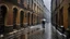 Placeholder: The rain-soaked cobblestones shimmer as a lone cyclist glides down the narrow street, while the architecture wears a winter blanket of beauty.