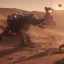 Placeholder: Armored Core machine robot fights another Armored Core fly in the sky in the desert with the ocean where you can see the space in the sky with the twilight on the horizon, 4k resolution