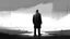 Placeholder: a medium quality digital illustration of a solemn man standing in front of a vast, empty space, symbolizing the loss of his home, emotional artwork, minimalistic style, black and white, dramatic lighting, atmospheric, evocative, introspective, concept art, melancholic, digital painting, trending on Behance, lost forever, heartbreak, despair, dreamlike, surreal, 4k