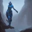 Placeholder: A painting of one angry cougar in full blue and white armor, Inka jungle background, highly detailed, digital painting, Artstation, concept art, matte, sharp focus, illustration, dramatic, Blizzard concept art