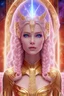 Placeholder: beautiful tall woman pleiadian galactic commander, ship rainbow,perfect detailed face, detailed golden galactic suit , high rank,long blond hair, hand with five perfect detailled finger , amazing big blue eyes, smiling mouth, high definitionlips, cosmic happiness,bright colors, bleue. pink, gold, jewels,realistic,realphoto,brightandsunny background,very detailed, high contrast high definition 8k, pixel 512 x312 unreal engine