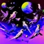 Placeholder: A violet outer space with alien birds painted by Andy Warhol
