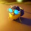 Placeholder: lemon wearing sunglasses, relaxing on the beach, pixar movie still, 3d, realistic render, hyperdetailed