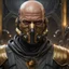 Placeholder: star wars bald male corellian pilot wearing pearlescent black and gunmetal grey First Order special forces heavy assault stealth commando armor and helmet with gold trim inside the jedi temple, hyperdetailed, dynamic lighting, hyperdetailed background, 8k resolution, volumetric lighting, light skin, fully symmetric details