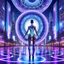 Placeholder: A mesmerizing, 3D, fractal recursive artwork of dancer girls wearing sleek, futuristic clothing. They move gracefully within a shimmering, magical cityscape, a swirling vortex of neon lights and holographic projections. The city appears to be an intricate, self-repeating fractal pattern, with impossible geometries and floating structures.