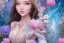 Placeholder: only one pretty asiatique girl just before a magical crystal flower lotus magnolia lys bougainvillier, blue gold house indian palace castle in the woods, magnolias pink,blue lake,sun,white swanns,pink vertical, blue lake,sharp, vines, candlelit, endor, ornate, elegant, highly detailed, artstation, concept art, smooth, sharp focus, illustration, 8k, splash art, wallpaper, key visual