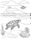 Placeholder: coloring pages for kids,coloring pages for kids, Pacific island shaped, paradise, sea turtles , Art drawing .super detailed, low detail,