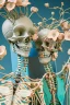 Placeholder: Surreal Couple Made Of Metal Skeletons With Flowering Vines Growing connecting the bones and wearing Blue Gray Green Striped Business Suits With Paisley Shirts And Ties; Surreal, Intricately Detailed, Beautiful, Colorful, award-winning, high definition, ultra-detailed