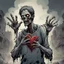 Placeholder: Zombie in a dystopia making the heart sign with his hands, concept art, ultra clear, ultra fine, artistically dramatic, complex contrast, modern comic book illustration, by Robert Kirkman, "The Walking Dead " comic book aesthetic, zombiecore