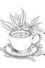 Placeholder: Outline art for coloring page, A SHORT MARIJUANA CIGARETTE. A TURKISH TEACUP, coloring page, white background, Sketch style, only use outline, clean line art, white background, no shadows, no shading, no color, clear