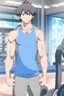 Placeholder: In the anime, a male character is in the fitness room.