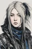 Placeholder: Billie Eilish as a goth punk mercenary huge girl, illustration by Yoji Shinkawa and Katsushika Hokusai, finely detailed facial features, finely drawn and inked, 4k, symmetric, hyperdetailed , obsidian and metallic blue tones