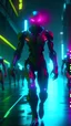 Placeholder: scary humanoid bots running towards the camera, desperation, crazy, cyberpunk city, neon lights digital art, 4k