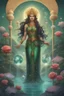 Placeholder: The beautiful goddess of healing and well-being stands on a land of pure water embellished with emeralds. And glass rose trees. And a name. Colored with stars and planets