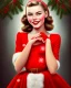 Placeholder: girl in red dress, close up portrait, Christmas, smiling, cute, beautiful, 1940s