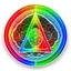 Placeholder: colorful Spirograph triangle in a circle