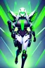 Placeholder: Cyborg symbiote, white color, green color, tendrils, high tech, cyberpunk, biopunk, membrane wings, carbon fiber