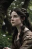 Placeholder: Beautiful Girl in the garden, 18 century, brunette, literally dark hair, dark eyes, fat, smell of sakura, rest, detailed face, england, she is staying under the tree, 30 years old, Game of thrones