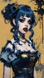 Placeholder: Poster in two gradually, a one side malevolent goth vampire girl face and other side the Singer Melanie Martinez face, full body, painting by Yoji Shinkawa, darkblue and gold tones,