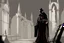 Placeholder: cardinal priest, reading, shadow, silhouette, gray background, medieval, illustration,