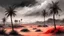 Placeholder: A view of a desertic landscape with dust palm trees, with the grey sand, dark clouds and the sky red, hdr, hight contrast, shading, detailed shading, digital painting, detailed painting, dark art, deppresive atmosphere, detailed atmosphere