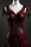Placeholder: Dark red, off-the-shoulder, strappy leather dress inspired by fractals in nature.