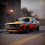 Placeholder: 3d rendering. Miniature, Diacast 2019 dodge Challenger, racing background, Lost in Time, cinematic lighting