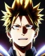 Placeholder: Detailed anime portrait of bakugo from my hero academia, gold hair and golden eyes, black suit, intricate details, full body portrait, keep head in frame, slight smile, black Japanese motif, concept art, highly detailed, digital painting, concept art, sharp focus, illustration, art by Yoji Shinkawa, WLOP and greg rutkowski and alphonse mucha and artgerm and yanjun Chen and Junji ito and Makoto Shinkai, HDR, octane render