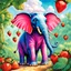 Placeholder: fantasy 90's tcg art of strawberry elephant with an indian background