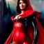 Placeholder: fullbody portrait 'beautiful sexy busty mature Red Riding Hood',wearing black skintight latex suit,hyperrealistic skin,Hyperrealistic Big eyes,painting by gaston bussiere, greg rutkowski, yoji shinkawa, yoshitaka amano, tsutomu nihei, donato giancola, tim hildebrandt, oil on canvas, cinematic composition,sharp image, extreme detail,((fit full head inside picture)),32k