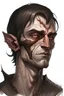 Placeholder: a dead half-elf, half of his face burned, a scar on his neck from an incision