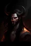Placeholder: Beard, dark hair, demon prince, horns, handsome, mysterious, gentle, in love, beautiful woman with long dark hair