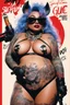 Placeholder: SNIFFIN’ GLUE magazine high res photo cover by Ralph Steadman: special bombshell in agent provocateur for her with curvy tattoos issue; guest star : Bebop and Rocksteady