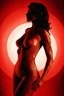 Placeholder: black silhouette of Nude woman, cubism style, cartoon style , series Anima, red circle on background, digital art