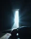 Placeholder: In a dark room, light streams in through an open door symbolizing new possibilities, hope, and overcoming problems.a man is laying down dead with his face is bloody