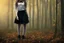 Placeholder: full-height shot of a young witch in a tight black skirt, in a wood, with mist