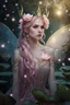 Placeholder: Pink dress,Sparkling fairy wings,Very long golden hair,Fairy crown,pointed ears,elven ears,fairy wings,water lilies,sparkling,glittering,flowers,blossoms,golden crown,light pink dress