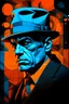 Placeholder: The gangster man who sold the world (surrealism, absurdism, cubism,)(black blue and orange colors)