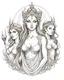 Placeholder: The Fates (Clotho, Lachesis, and Atropos).. realistis tatto sketch style, white background, profesional tatto sketch