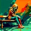 Placeholder: girl sitting on a bench. Abstract