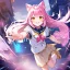 Placeholder: Clear focus,High resolution,High quality, Smiling, Pink long fluffy hair, Pink cat ears, Yellow eyes, Wearing a pink sailor uniform, running